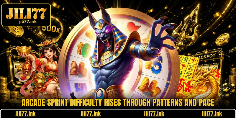 Arcade Sprint difficulty rises through patterns and pace