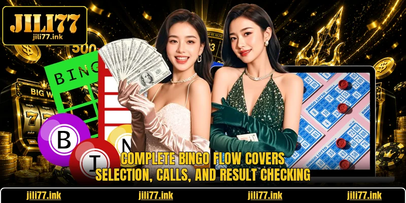 Complete bingo flow covers selection, calls, and result checking