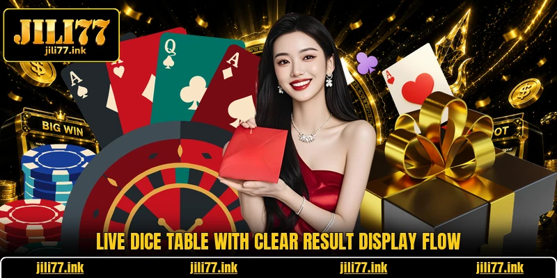Live dice table with clear result display flow