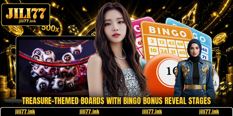 Treasure-themed boards with bingo bonus reveal stages